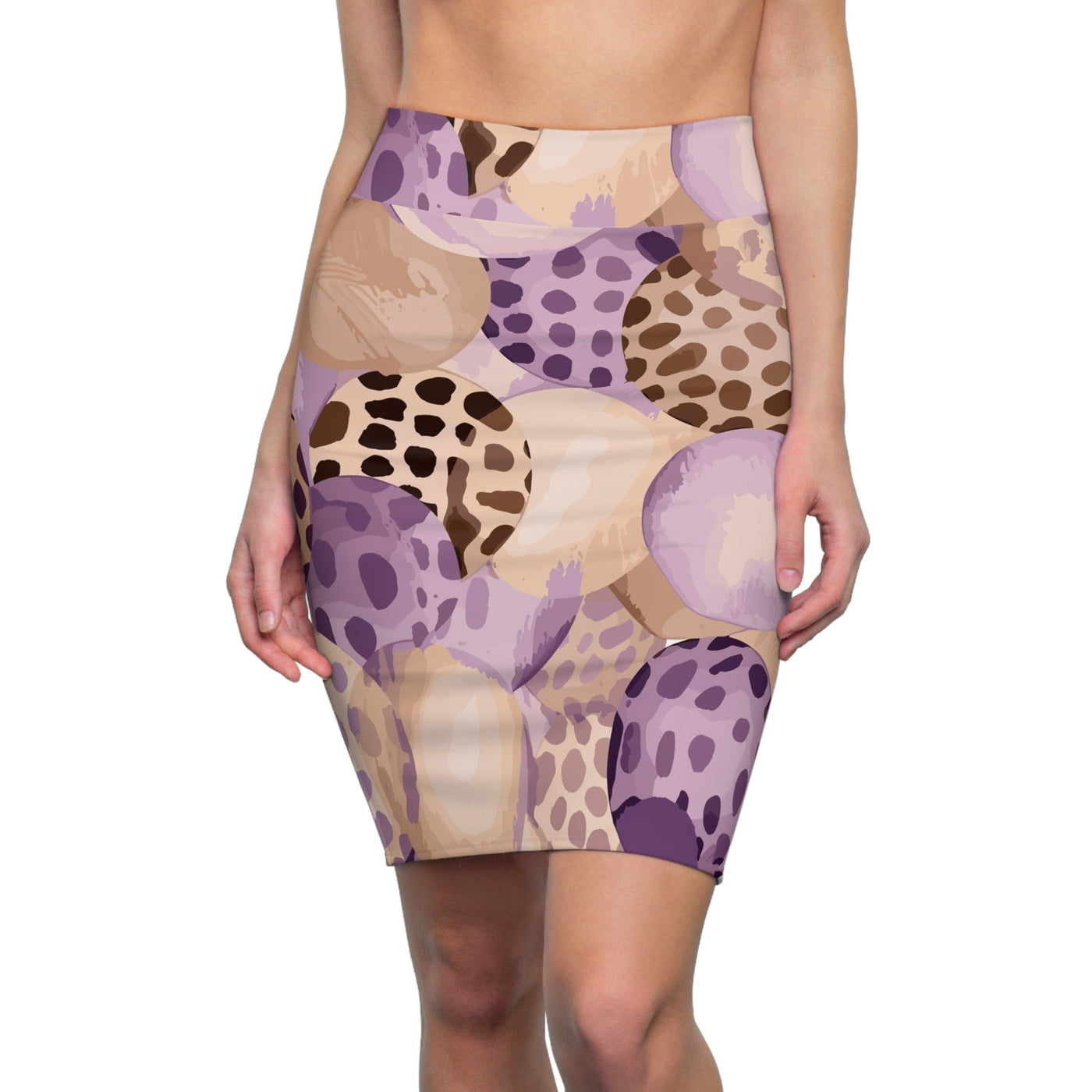 High Waist Womens Pencil Skirt - Contour Stretch - Purple Lavender And Brown