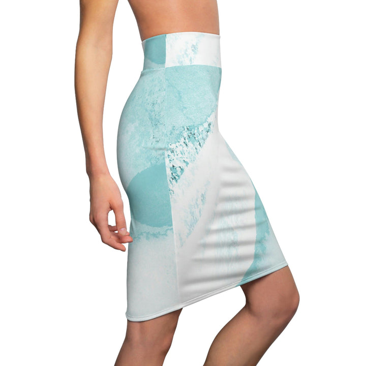 High Waist Womens Pencil Skirt - Contour Stretch Subtle Abstract Ocean Blue