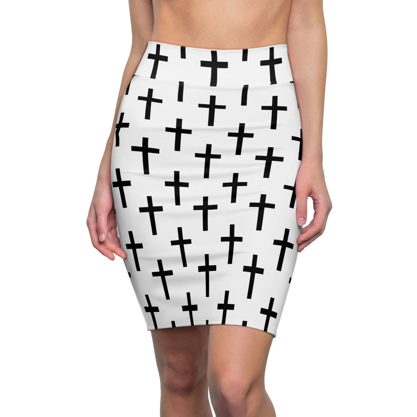 High Waist Womens Pencil Skirt - Contour Stretch - White And Black Seamless