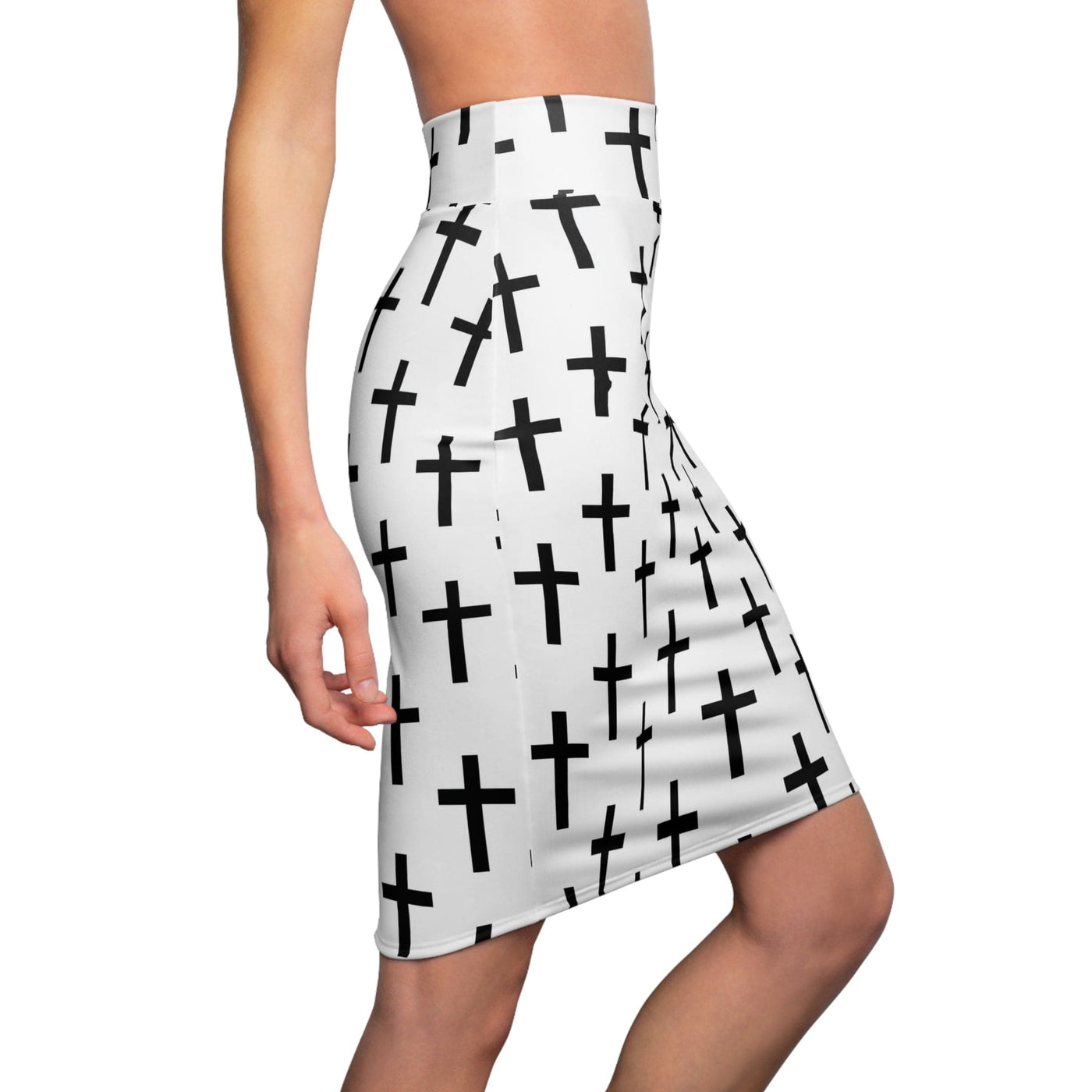 High Waist Womens Pencil Skirt - Contour Stretch - White And Black Seamless