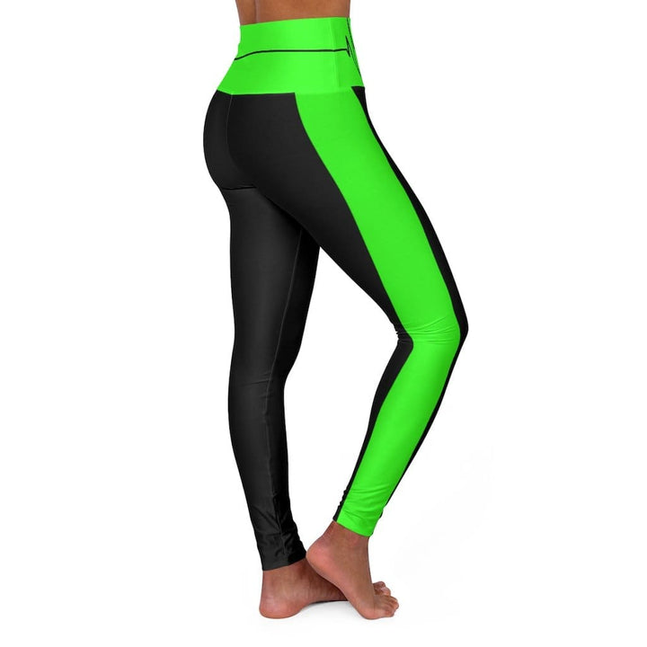 High Waisted Yoga Leggings - Black and Neon Green Beating Heart Sports Pants