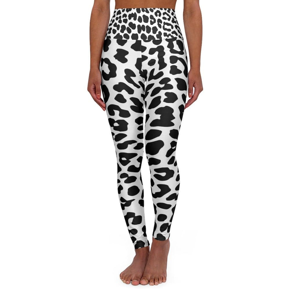 High Waisted Yoga Leggings Black and White Leopard Style Pants - Womens