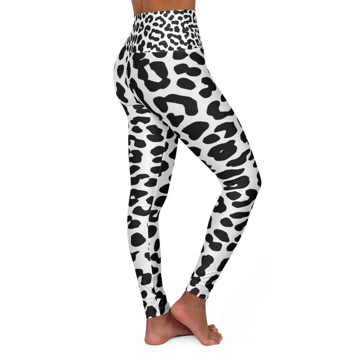 High Waisted Yoga Leggings Black and White Leopard Style Pants - Womens