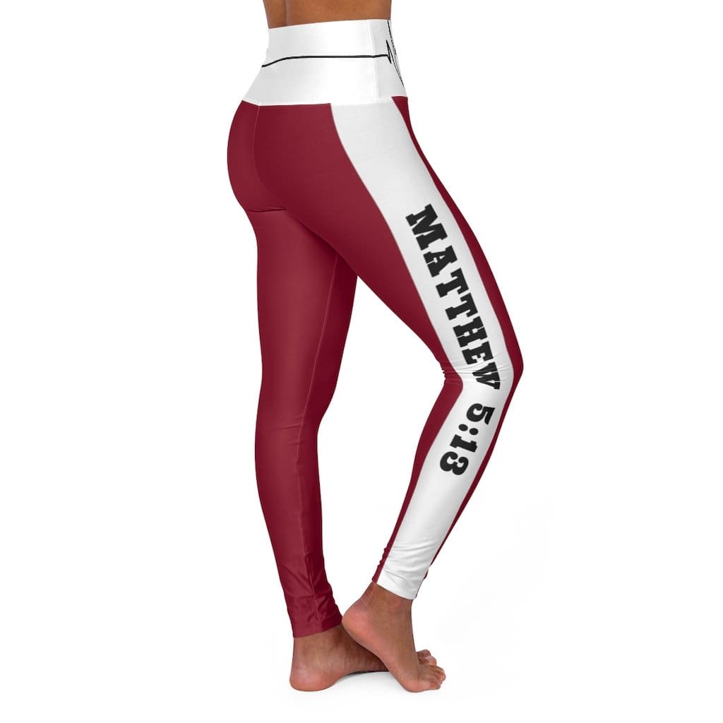 High Waisted Yoga Leggings Burgundy Salt of the Earth Matthew 5:13 Beating