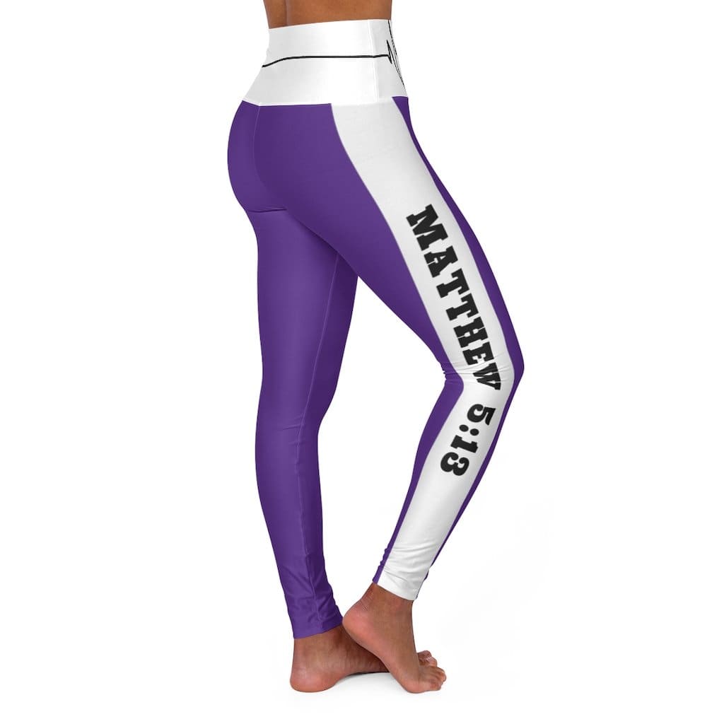 High Waisted Yoga Leggings Dark Purple Salt of the Earth Matthew 5:13 Beating