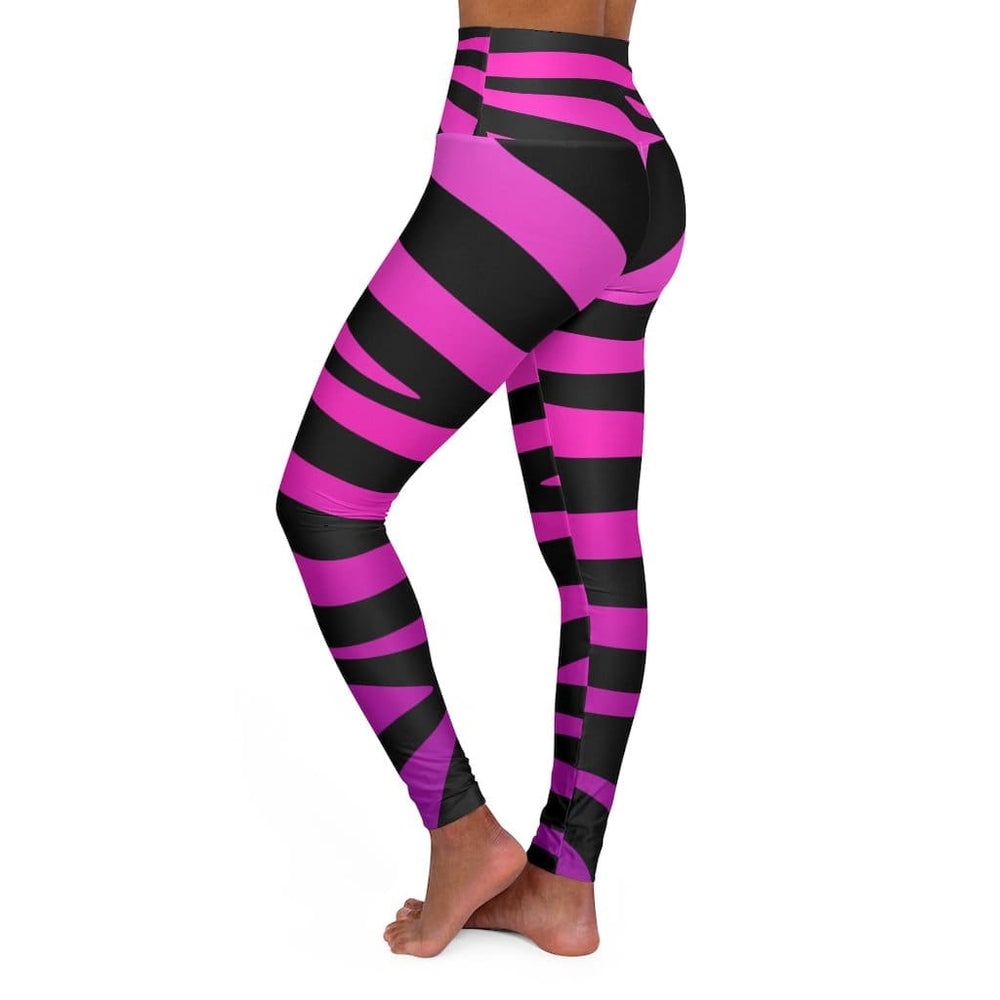 High Waisted Yoga Leggings Purple and Black Stripes - Womens | Leggings | Yoga