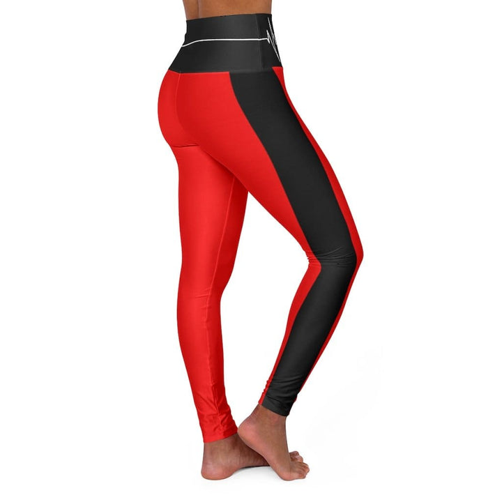 High Waisted Yoga Leggings Red and Black White Bordered Beating Heart Sports