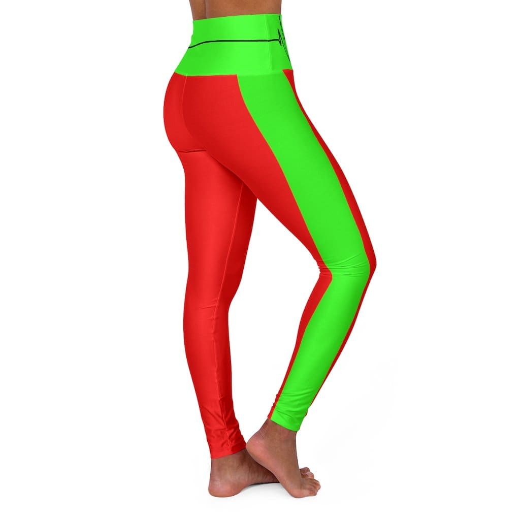 High Waisted Yoga Leggings Red and Neon Green Beating Heart Sports Pants