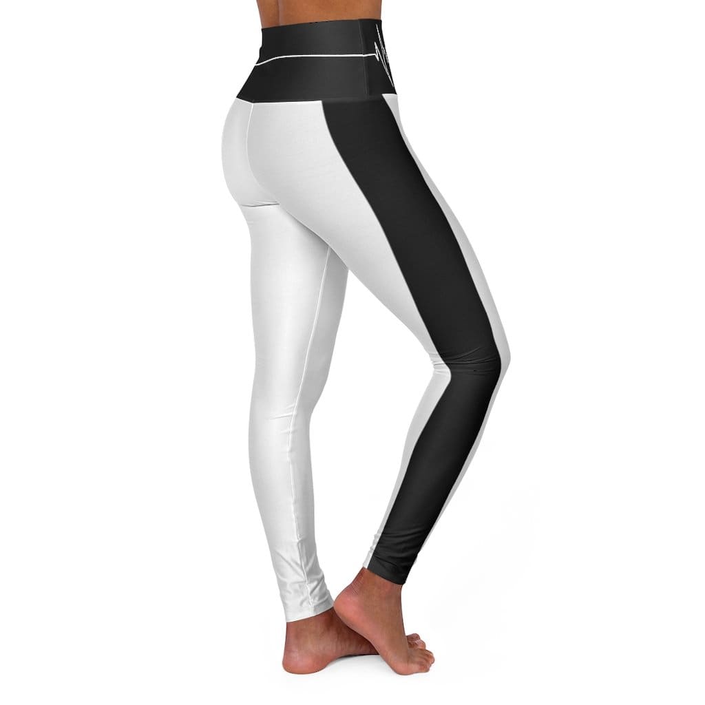 High Waisted Yoga Leggings White and Black White Bordered Beating Heart Sports