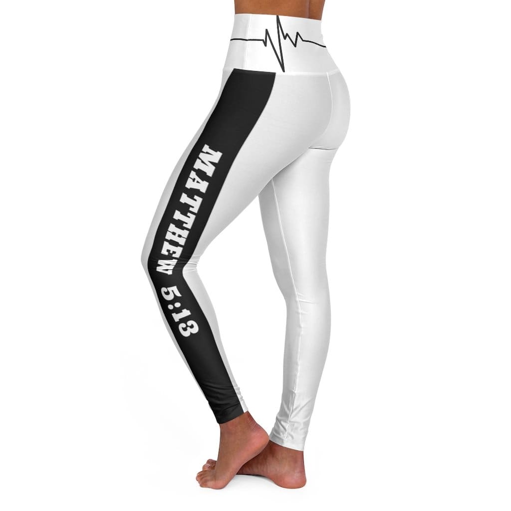 High Waisted Yoga Leggings White and Black Salt of the Earth Matthew 5:13