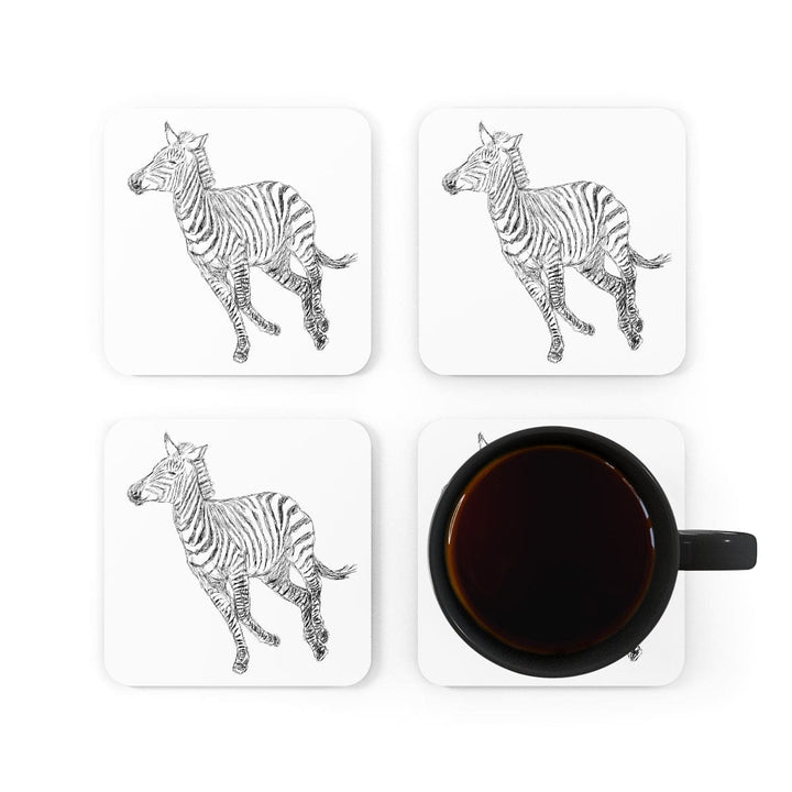 Home Decor Coaster Set - 4 Piece Home/office Galloping Zebra Line Art Drawing