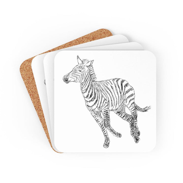 Home Decor Coaster Set - 4 Piece Home/office Galloping Zebra Line Art Drawing