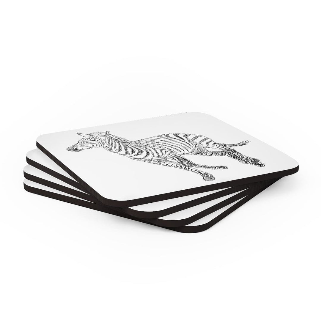 Home Decor Coaster Set - 4 Piece Home/office Galloping Zebra Line Art Drawing