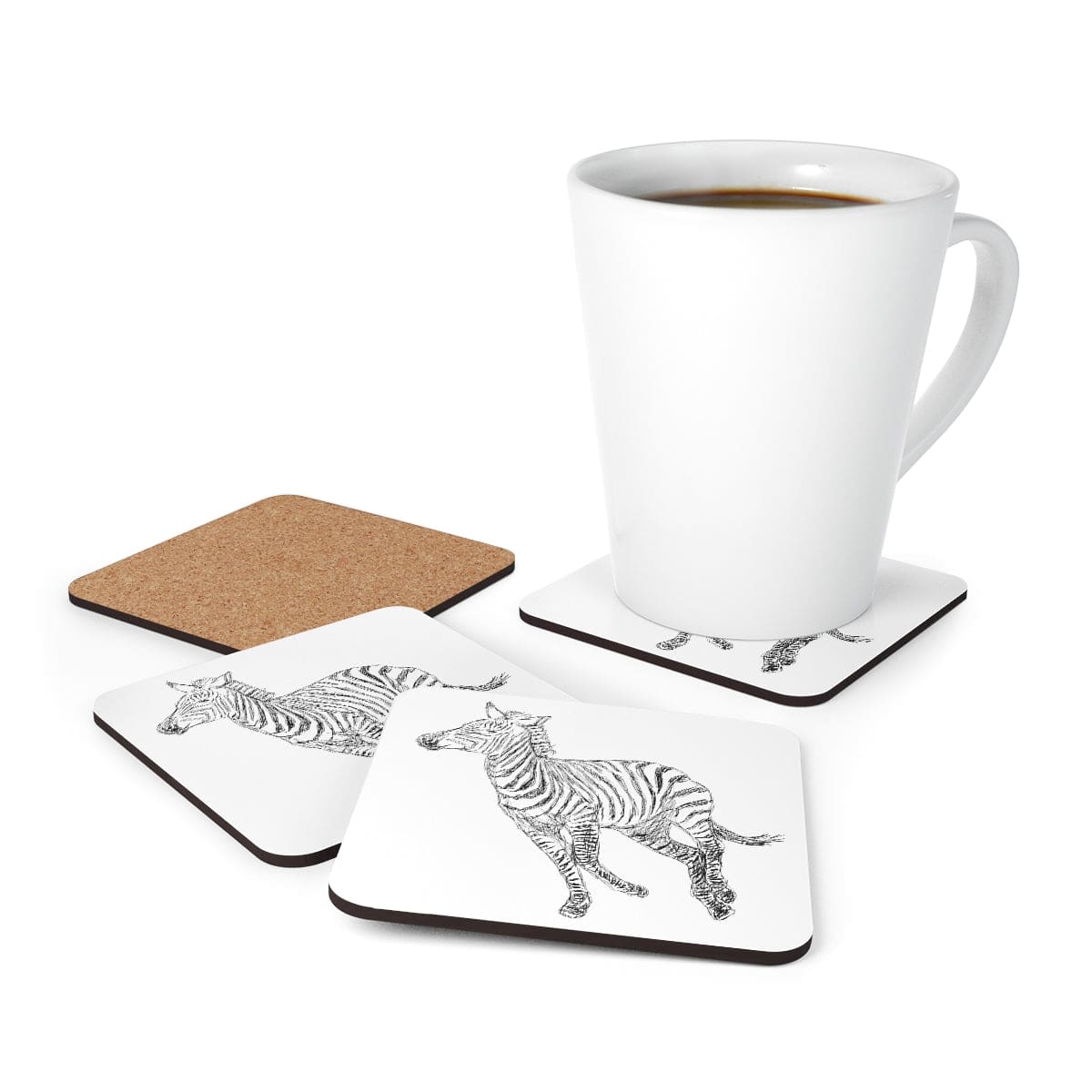 Home Decor Coaster Set - 4 Piece Home/office Galloping Zebra Line Art Drawing