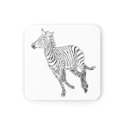 Home Decor Coaster Set - 4 Piece Home/office Galloping Zebra Line Art Drawing