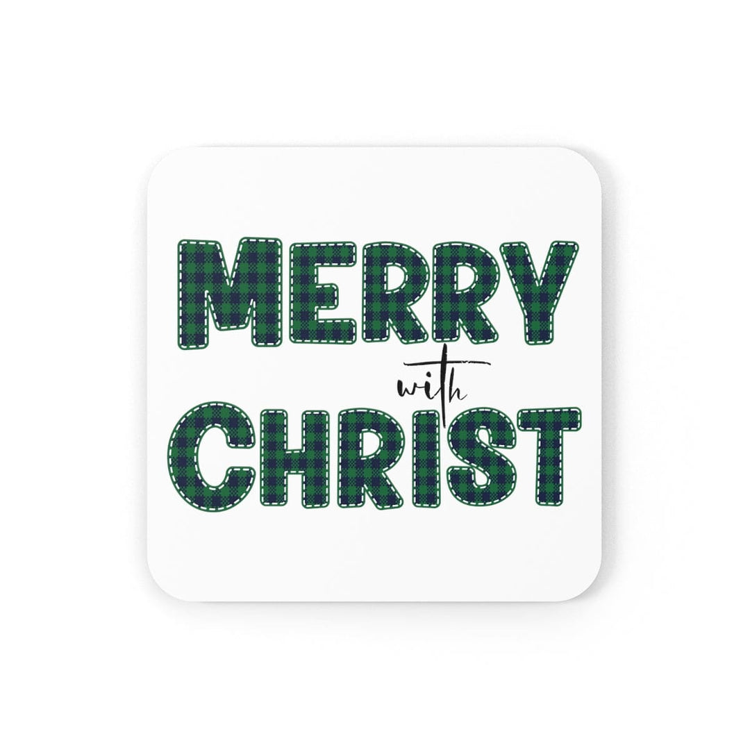 Home Decor Coaster Set - 4 Piece Home/office Merry with Christ Green Plaid