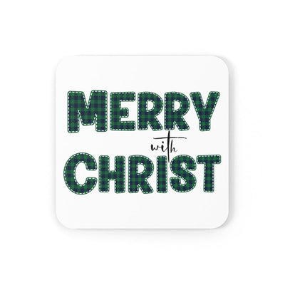 Home Decor Coaster Set - 4 Piece Home/office Merry With Christ Green Plaid