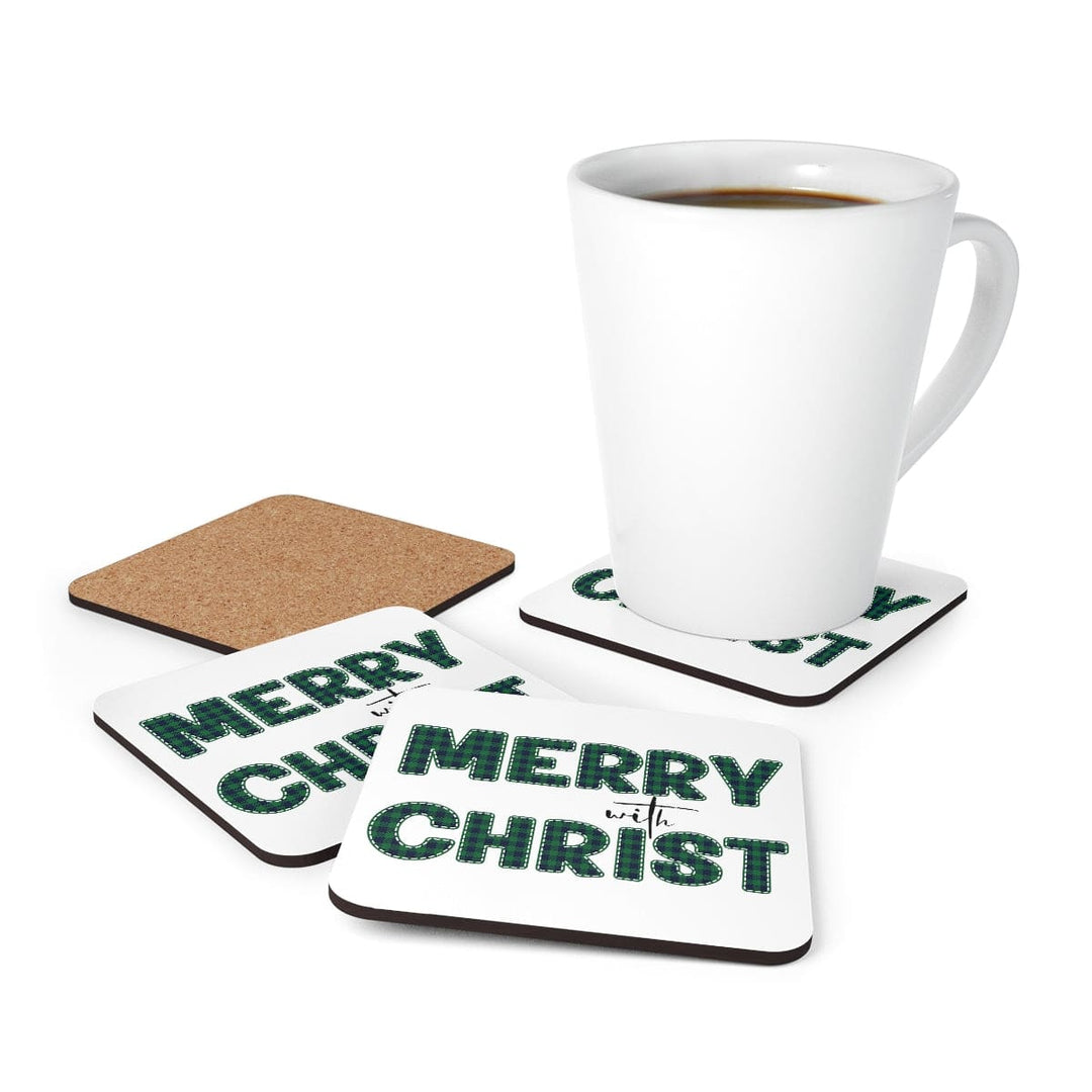 Home Decor Coaster Set - 4 Piece Home/office Merry with Christ Green Plaid