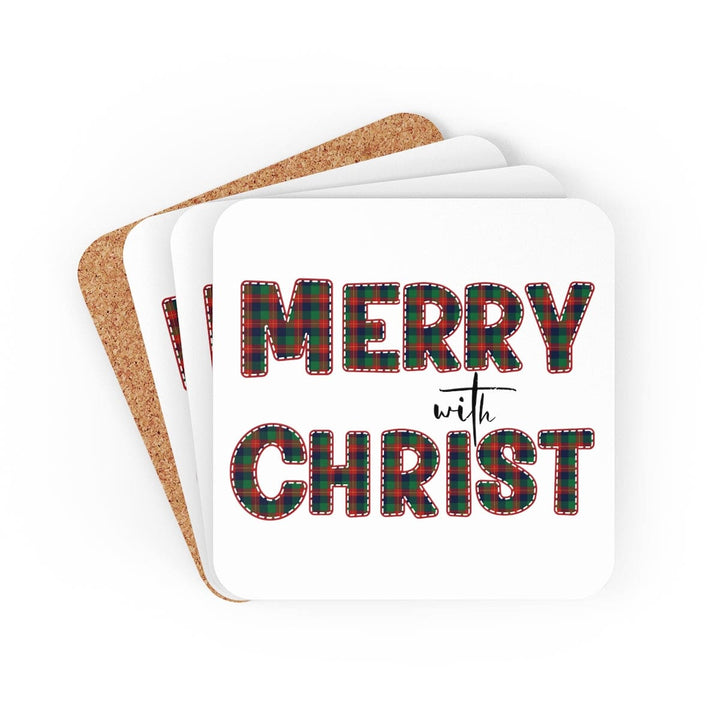 Home Decor Coaster Set - 4 Piece Home/office Merry with Christ Red and Green