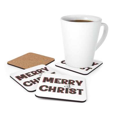 Home Decor Coaster Set - 4 Piece Home/office Merry With Christ Red And Green