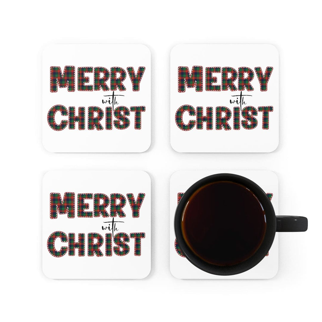 Home Decor Coaster Set - 4 Piece Home/office Merry with Christ Red and Green