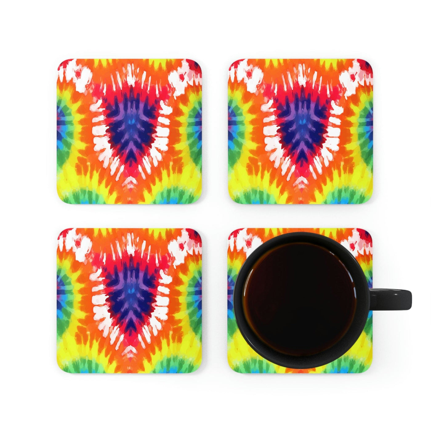 Home Decor Coaster Set - 4 Piece Home/office Psychedelic Rainbow Tie Dye