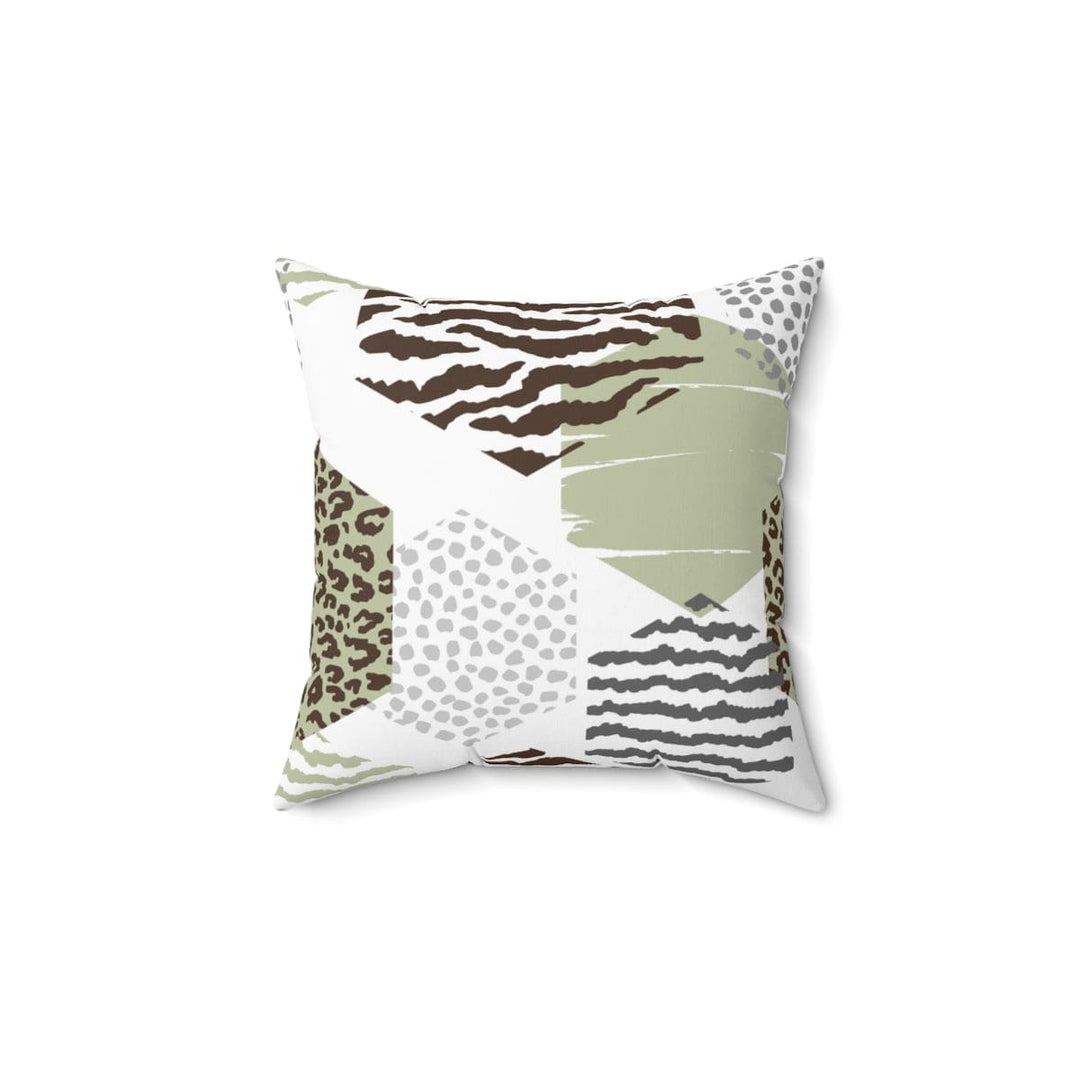 Decorative Throw Pillow Cover - Green Grey Brown Hexagon Print
