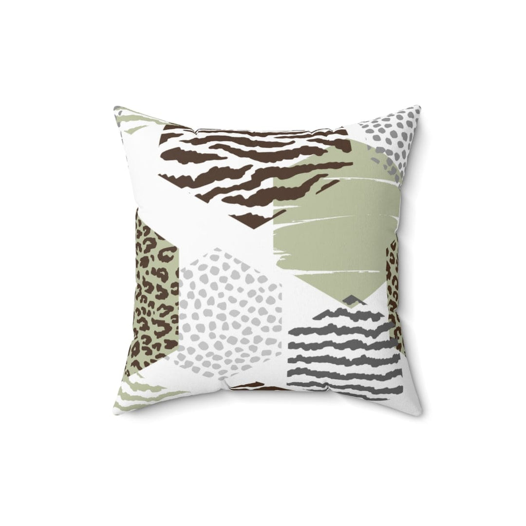 Decorative Throw Pillow Cover - Green Grey Brown Hexagon Print