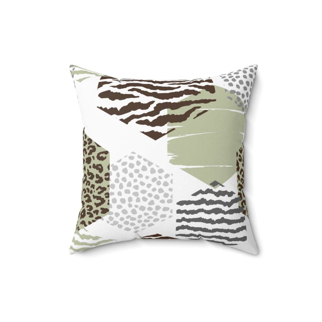 Decorative Throw Pillow Cover - Green Grey Brown Hexagon Print