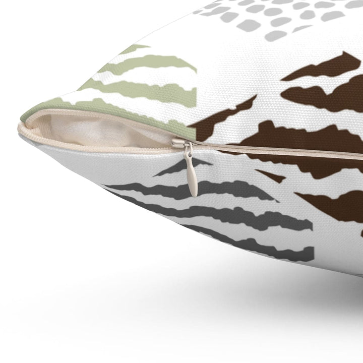 Decorative Throw Pillow Cover - Green Grey Brown Hexagon Print