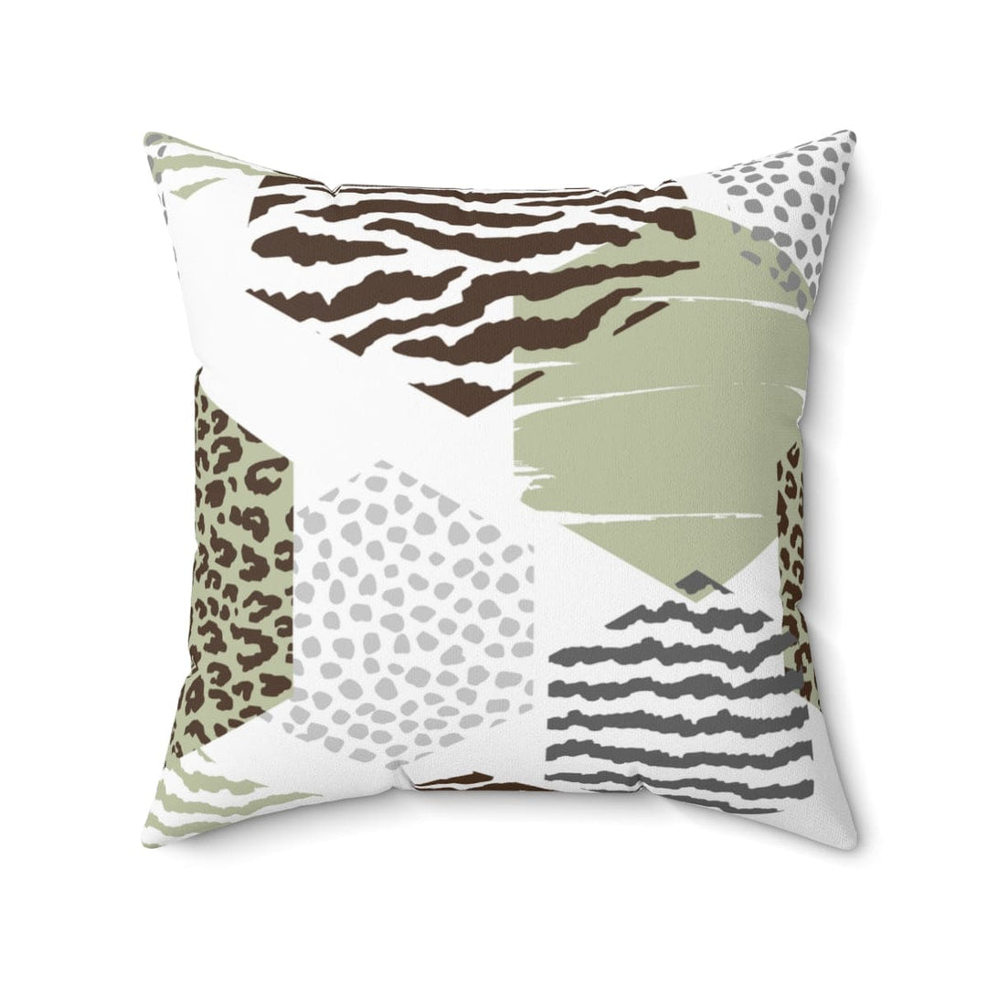 Decorative Throw Pillow Cover - Green Grey Brown Hexagon Print