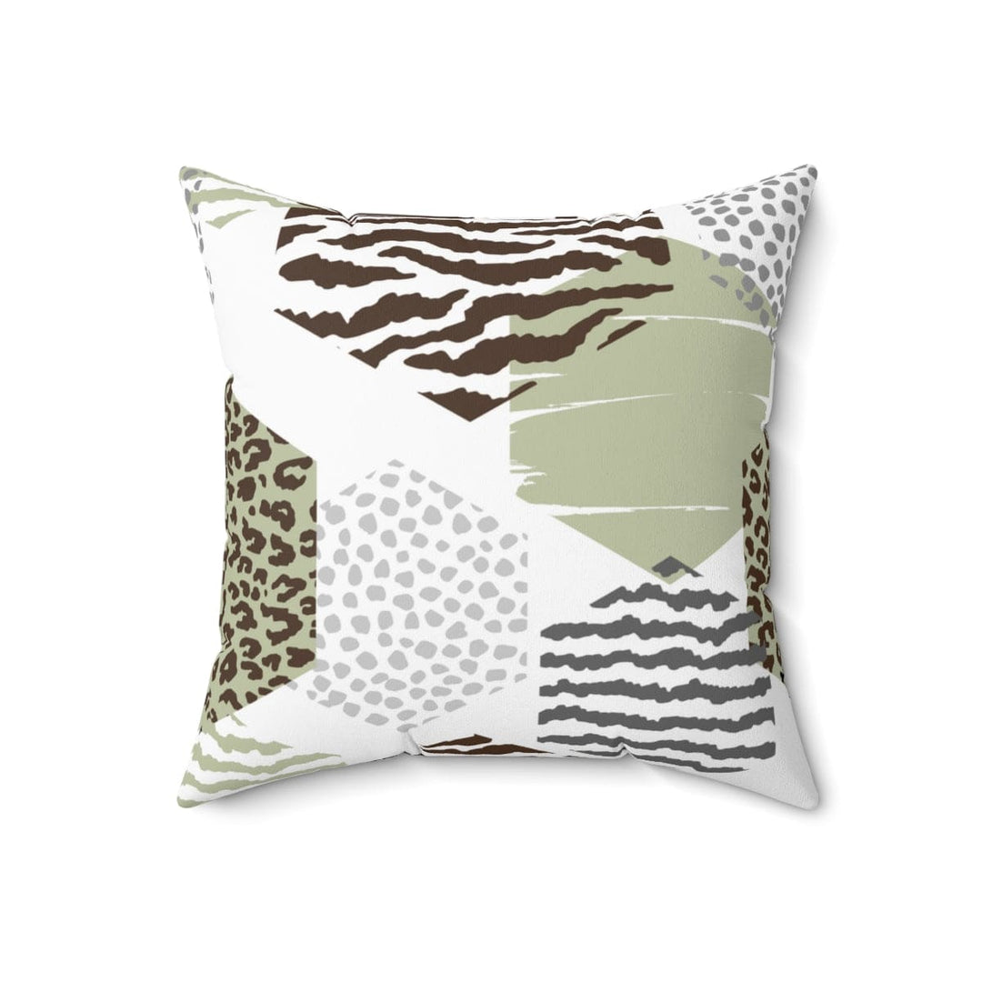 Decorative Throw Pillow Cover - Green Grey Brown Hexagon Print