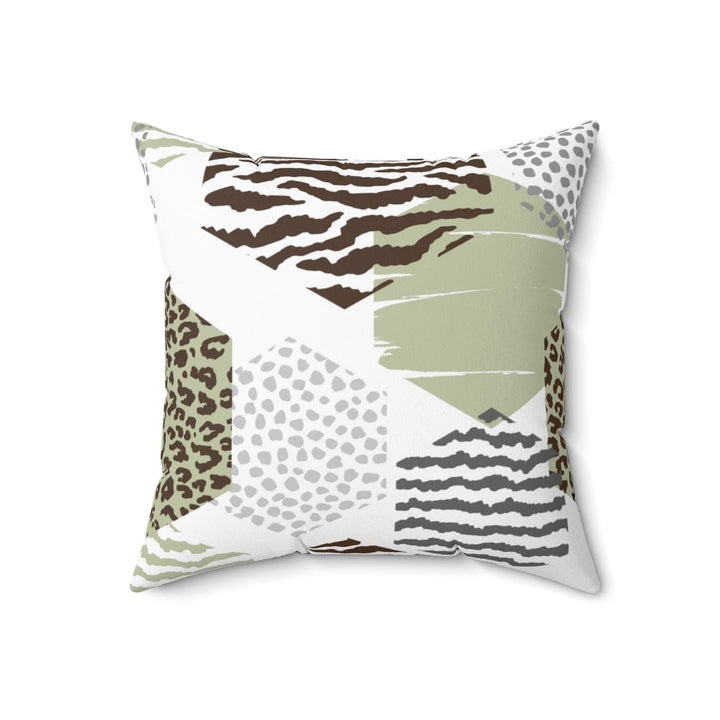 Decorative Throw Pillow Cover - Green Grey Brown Hexagon Print