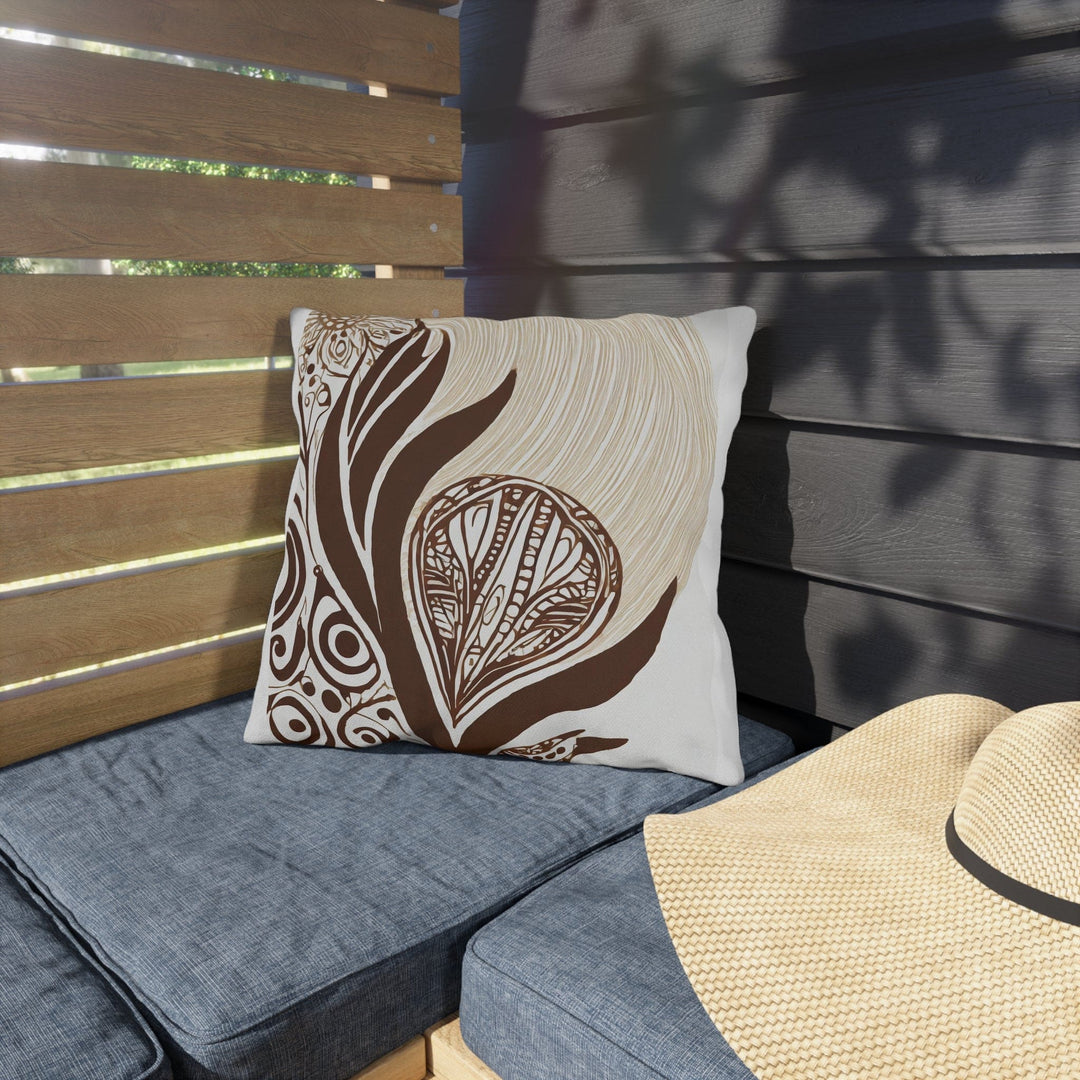 Decorative Indoor/outdoor Throw Pillow - Brown Floral Lines - Decorative/Throw