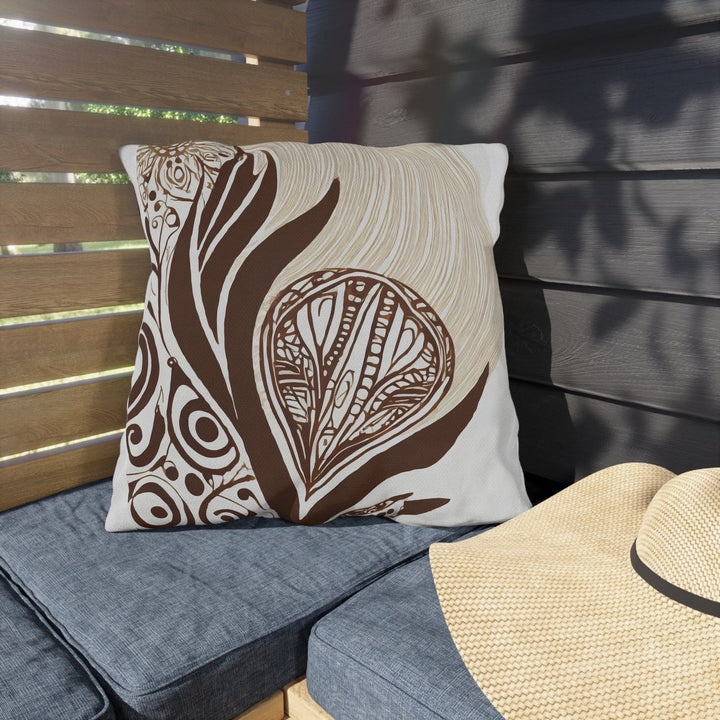 Decorative Indoor/outdoor Throw Pillow - Brown Floral Lines - Decorative/Throw