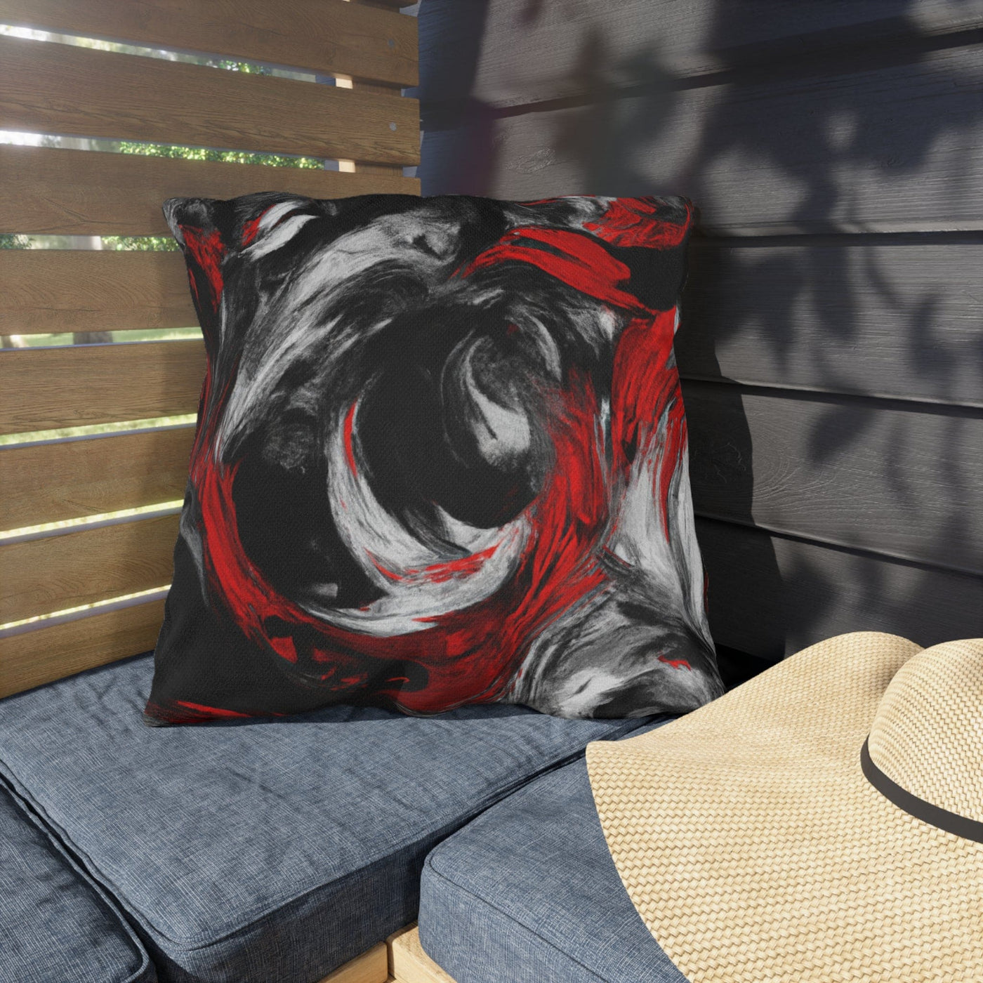 Indoor/outdoor Throw Pillow Decorative Black Red White Abstract Seamless