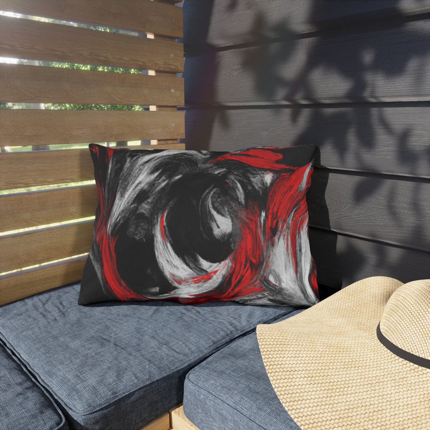 Indoor/outdoor Throw Pillow Decorative Black Red White Abstract Seamless
