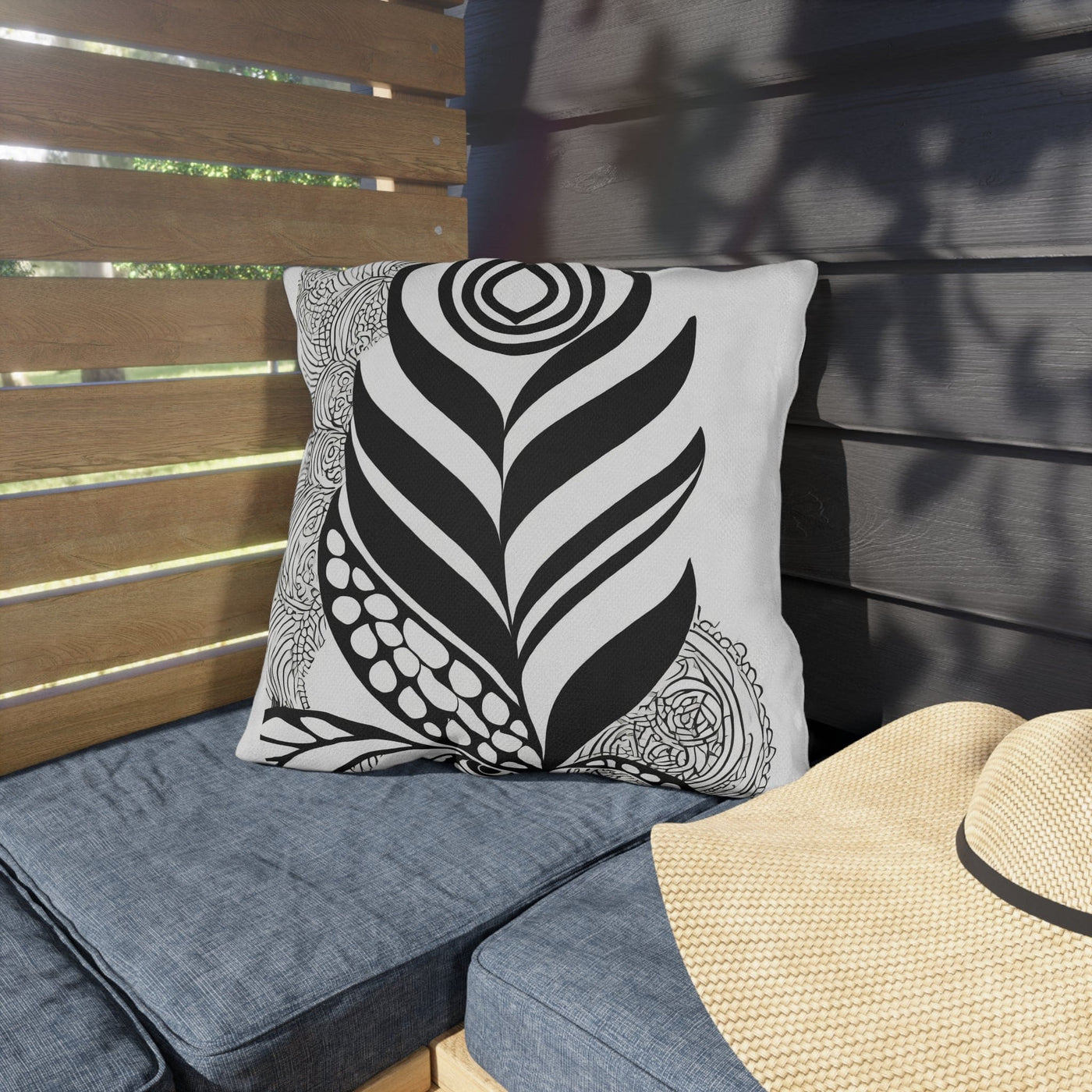Indoor/outdoor Throw Pillow Floral Black Line Art Print 60110 - Home Decor