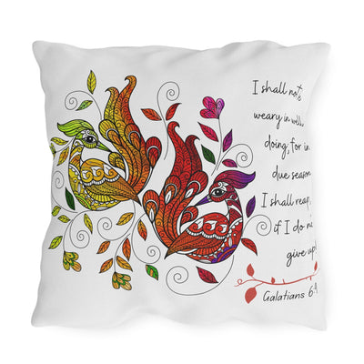 Indoor/outdoor Throw Pillow i Shall Not Be Weary In Well Doing Peacock Design