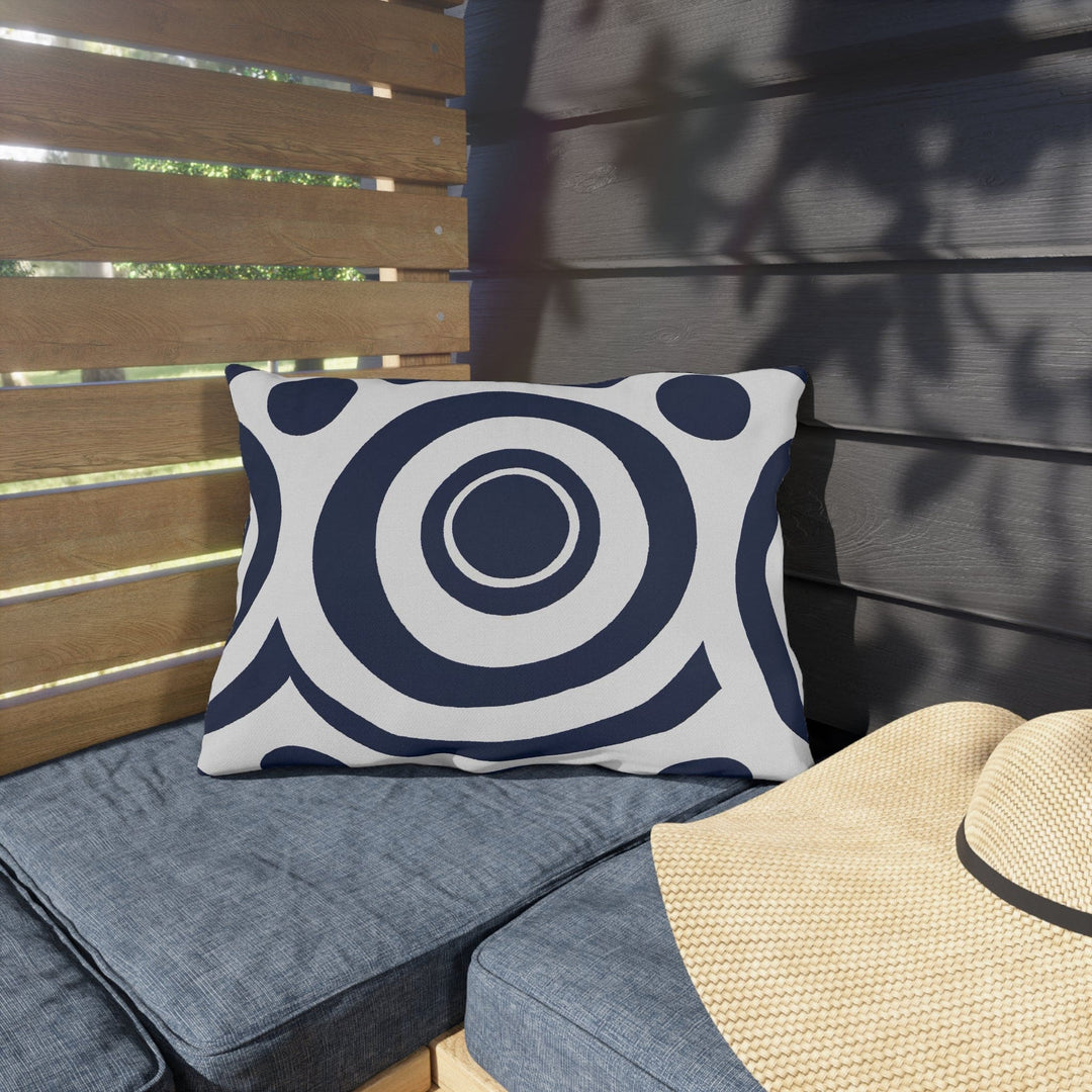 Decorative Indoor/outdoor Throw Pillow Navy Blue and White Circular Pattern