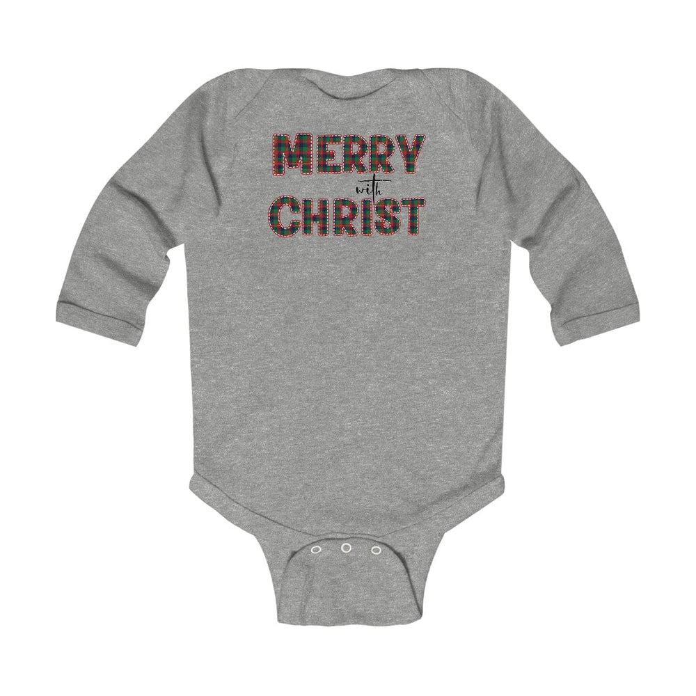 Infant Long Sleeve Bodysuit Merry With Christ Red And Green Plaid Christmas