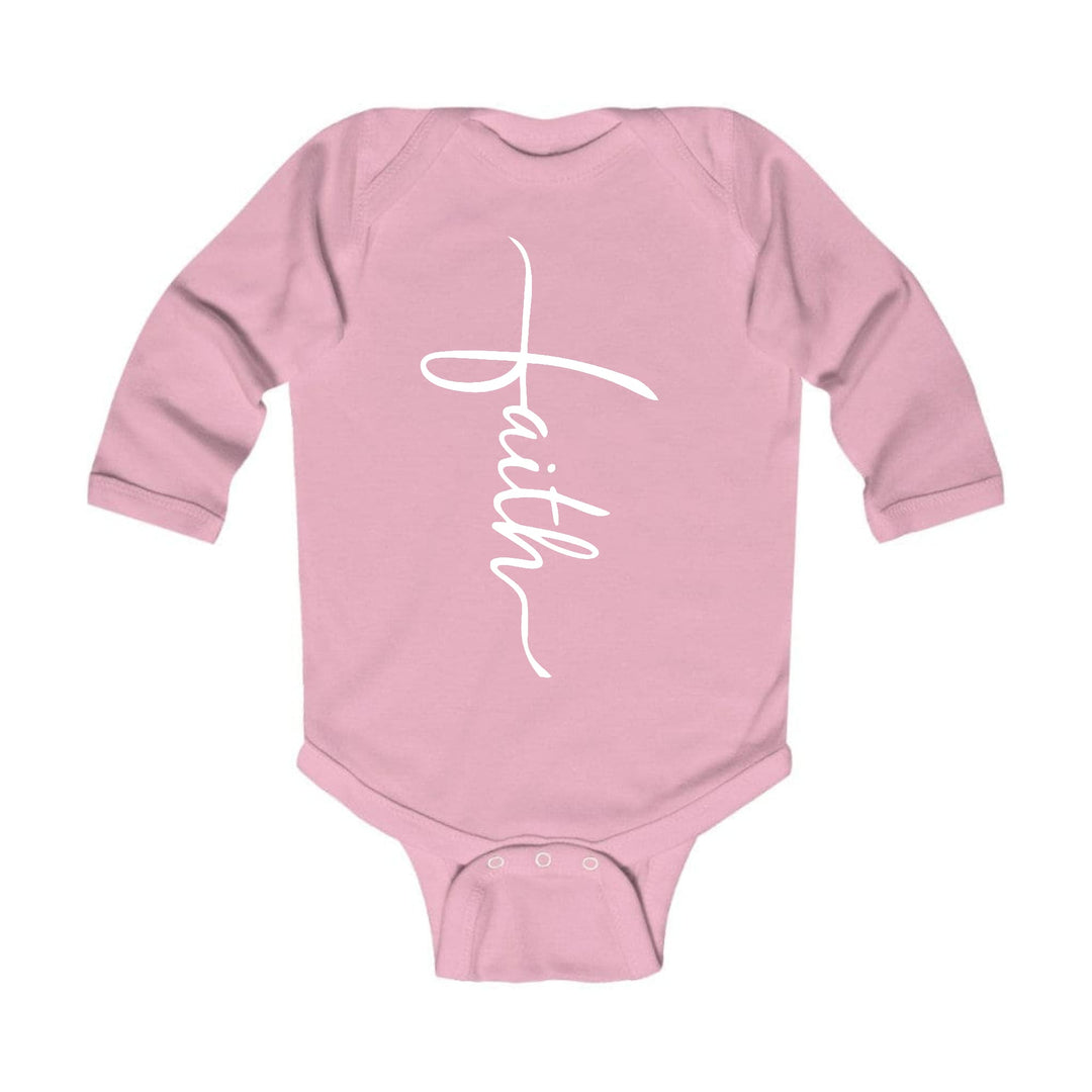 Infant Long Sleeve Graphic T-shirt Faith Script Cross Illustration - Childrens