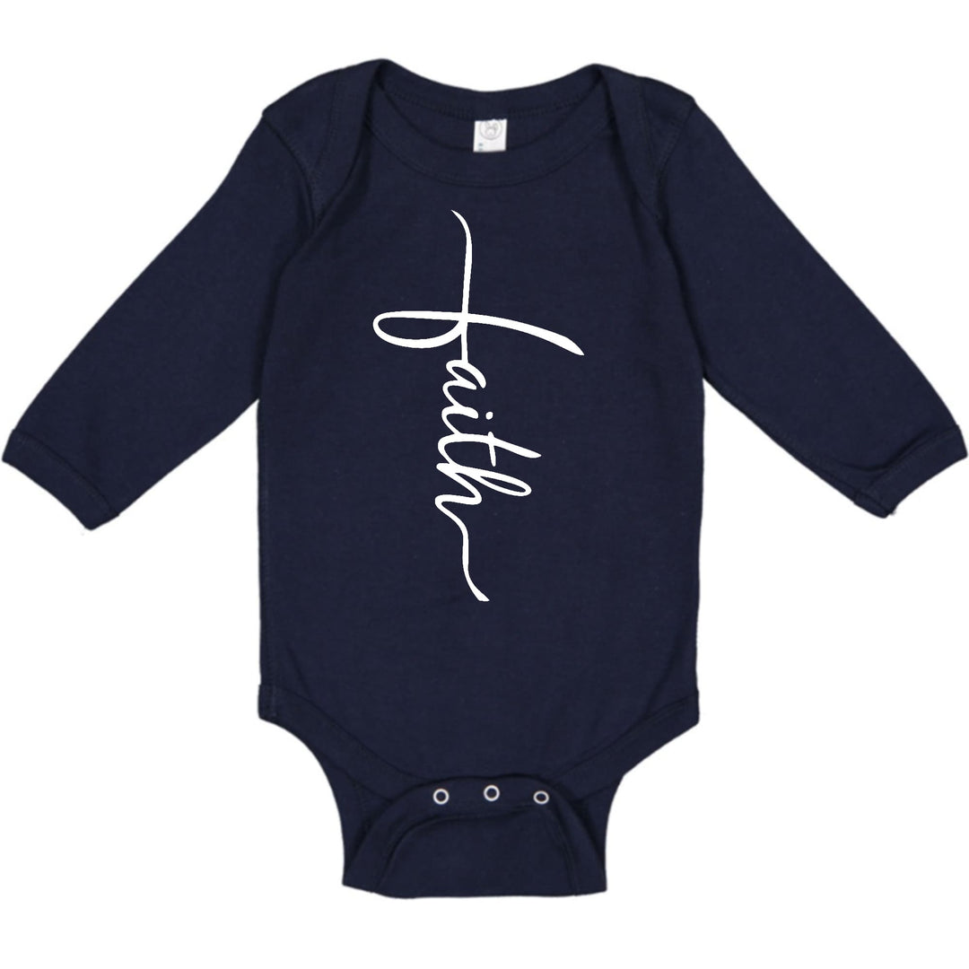 Infant Long Sleeve Graphic T-shirt Faith Script Cross Illustration - Childrens