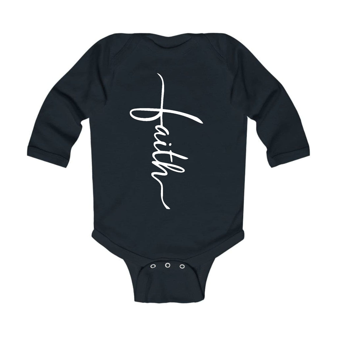 Infant Long Sleeve Graphic T-shirt Faith Script Cross Illustration - Childrens