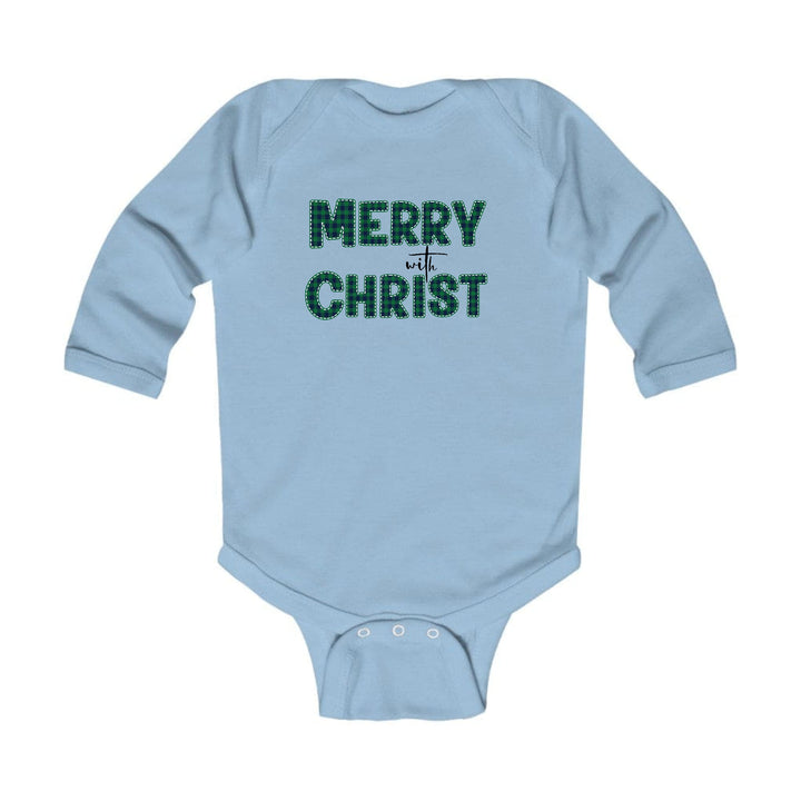 Infant Long Sleeve Graphic T-shirt Merry with Christ Green Plaid - Childrens