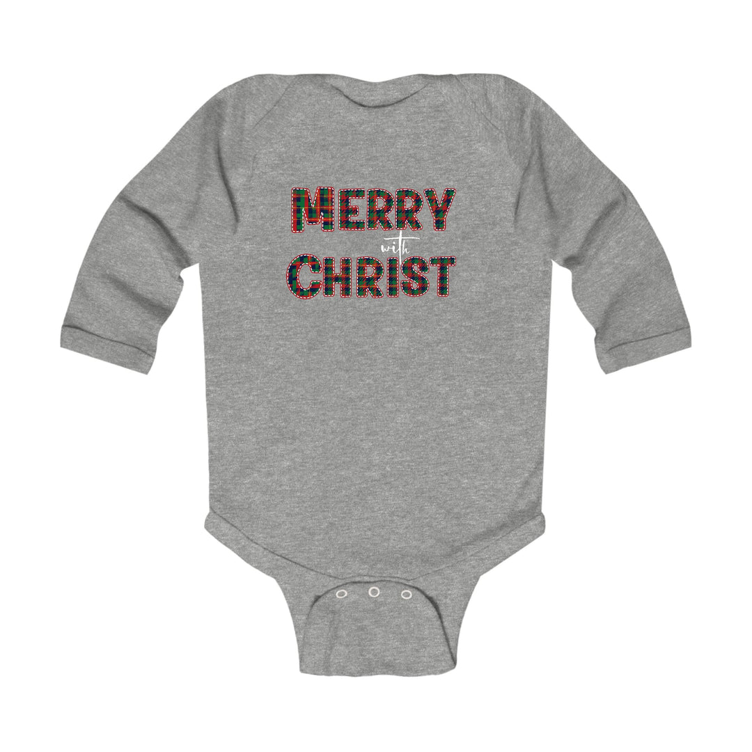 Infant Long Sleeve Graphic T-shirt Merry with Christ Red and Green - Childrens