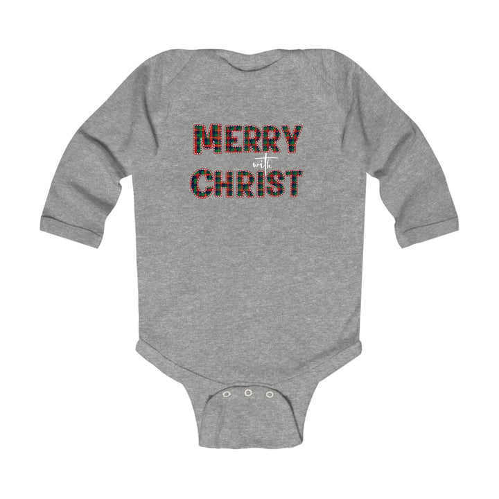 Infant Long Sleeve Graphic T-shirt Merry with Christ Red and Green - Childrens