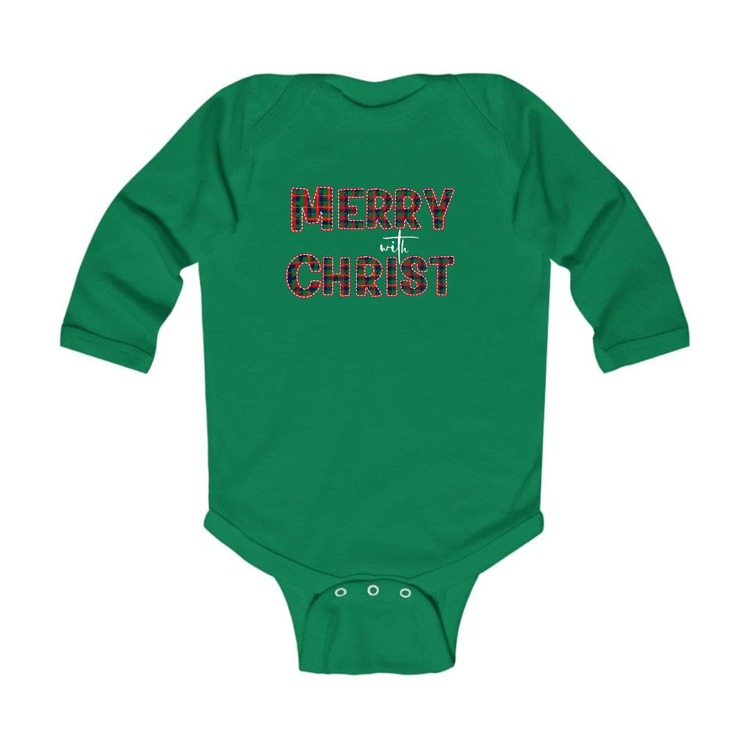 Infant Long Sleeve Graphic T-shirt Merry with Christ Red and Green - Childrens