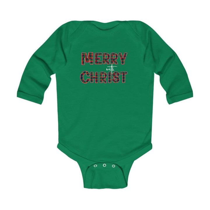 Infant Long Sleeve Graphic T-shirt Merry with Christ Red and Green - Childrens