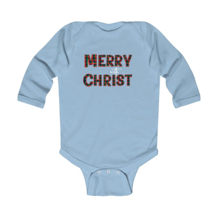 Infant Long Sleeve Graphic T-shirt Merry with Christ Red and Green - Childrens